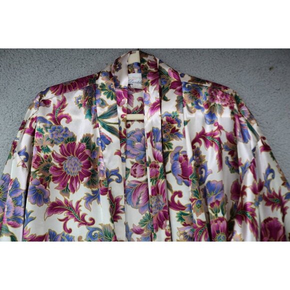 Dentelle Vintage Floral Satin Robe-Belted-Size Large-90's-Y2K - Picture 3 of 6